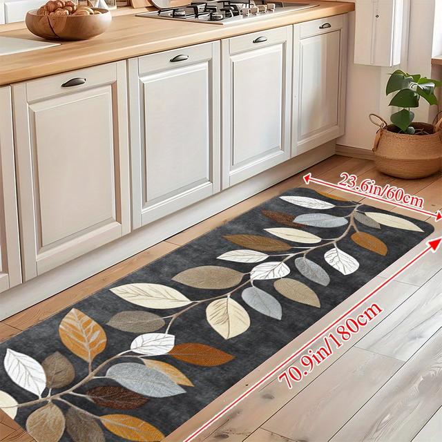 TEMU Tapis Long avec Motif de Feuilles en Dégradé, Idéal pour Cuisines, Salons et Couloirs, Parfait pour la , Attractif et Durable
