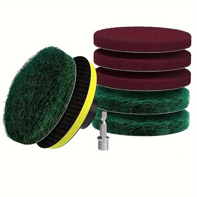 TEMU 8pcs Power Drill Scrubber Brush Tile Cleaning Kit With Sanding Sponges, Green 180-240 And Red 320-400 - Bathroom Floor Tub Polishing Pads Home Cleaning Tools Set.