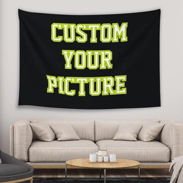 TEMU 1pc Customizable Polyester Tapestry Banner - 60x40 Inch, Black With Yellow Text "custom Your Picture", Horizontal Flag With 4 Grommets, Ideal For Bedroom Or Outdoor Decor, Bedroom Deco