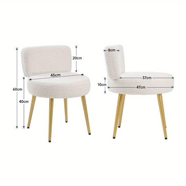 TEMU Upholstery Dressing Table Stool Beige White Teddy Plush Cream Vanity Stool Chair With Metal Legs Bedroom Side Stool Rest Seat