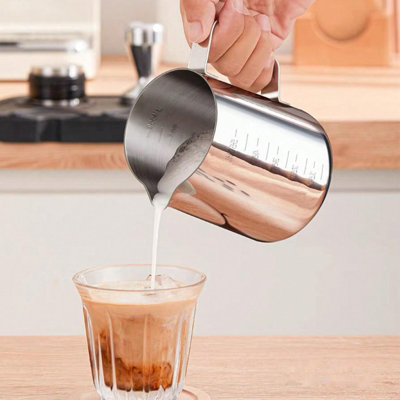 TEMU Stainless Steel Cup, Latte Pot, Cup, Pointed Cup, Fancy Embossed Milk Pot, With Scale Line To See Capacity Cup Professional Latte Art Utensils