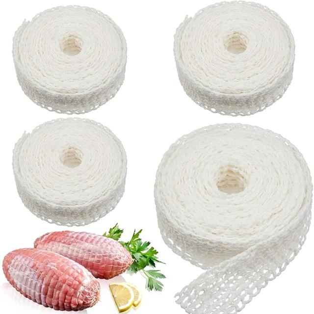 TEMU 4 Rolls Totaling 65.6 Feet Of Meat Netting, 16-hole Elastic Netting For Smoked Meats And Poultry, Butcher Twine Netting Rolls For Wrapping, Beef Netting For Cooking Meats And Making Sausages.