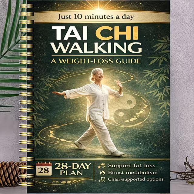 TEMU Tai Chi Walking Weight Loss Method For Elderly: 28-day Sequential Exercise Plan With Chair- Walking Suitable For Joint-friendly Low-impact Workouts, Balance Training Planning Pads