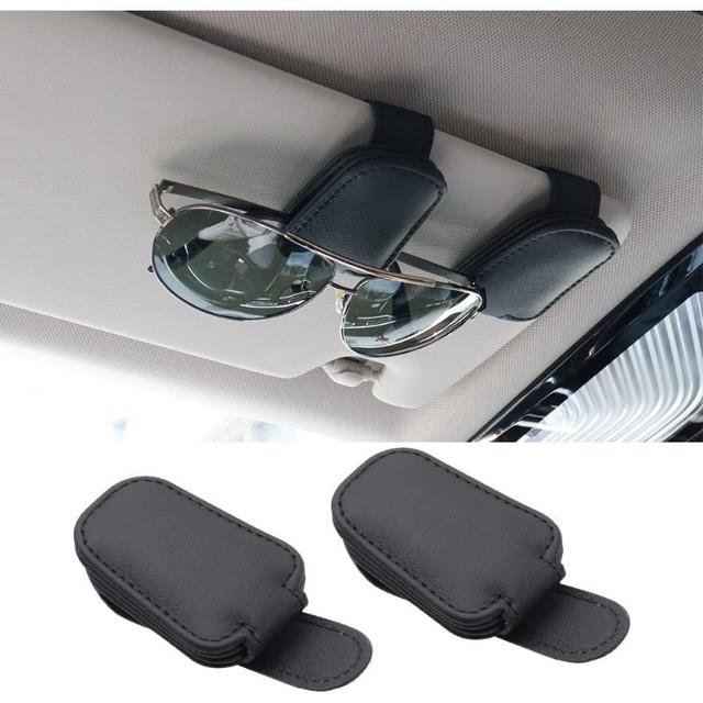 TEMU Suncaraccl 2 Pack Car Sun Visor Glasses Clips, Magnetic Faux Leather Glasses Holder For Cars, Sunglass Clips And Ticket Card Holders, Additions For Car Sun Visors