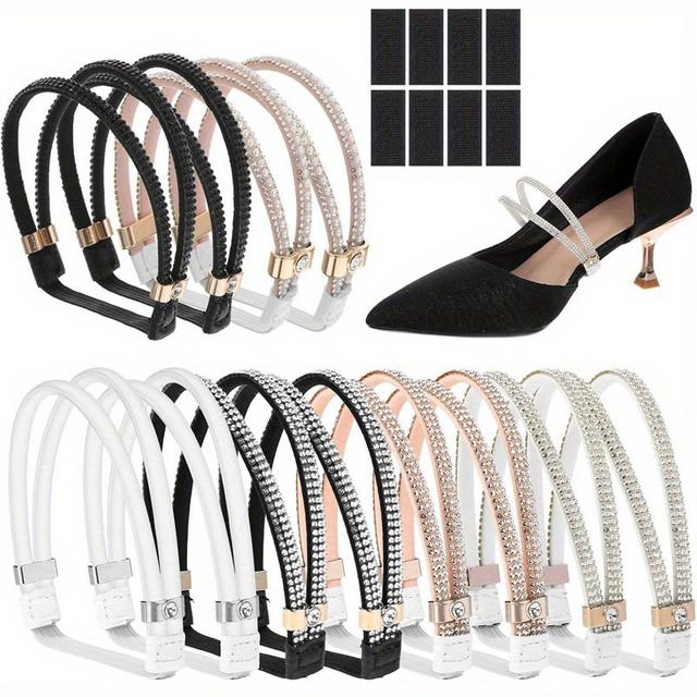 TEMU 6 Pairs High Heels Shoe Straps, Detachable Elastic Shoe Laces With Antislip Stickers Installation Free Prevent Falling Anti Loose Shoelace Accessories Suitable Ladies Girls Gift