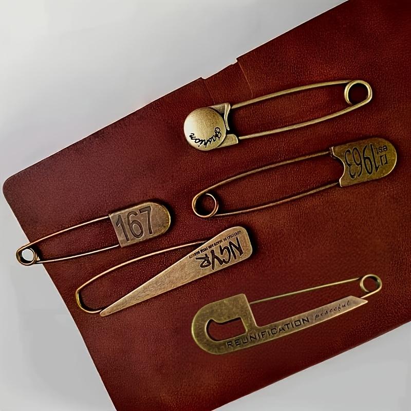 TEMU 5pcs Random Retro Bronze Sweater Shawl With Large Buckle Needle, Letter Large Pin, Single Item, Hole Shoe Accessory, Face , Irregular Shaped Alloy Large Buckle Needle, Decorative Pin, Exquisite