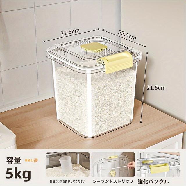 TEMU 大容量密閉フリップ蓋付き食品保存バケツ - ご飯、粉類、シリアル用透明粒物コンテナ - 防湿・防虫設計の頑丈プラスチック製ビン - キッチンやパントリー、業務用に最適 - 簡単お手入れ透明ボディ、米収納、スタッカブルキッチンジャー