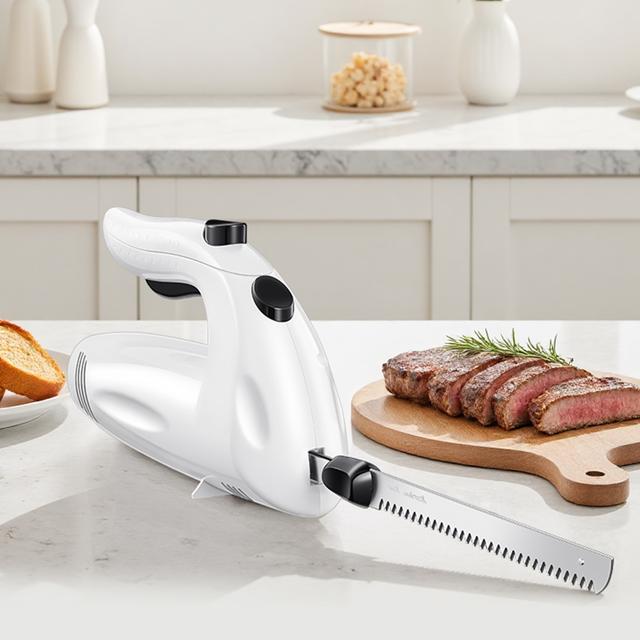 TEMU Electric Knife Features 15 Cm Stainless Steel Blades And Coarse Teeth For Precise Slicing Of Meat, Bread, And Fish. It Operates At 150 W, Has A Sleek , And From Durable Stainless Steel For .