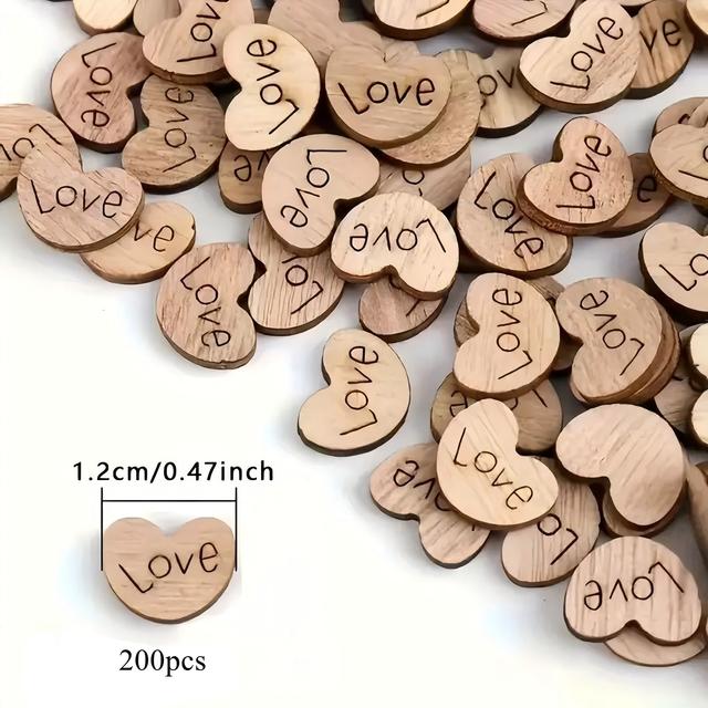TEMU 200pcs Of Wooden Rustic Heart Confetti For Hawaiian-themed Centerpieces, Perfect For Scattering Love , Bridal Showers, Anniversaries, And Valentine's Day Table Decorations
