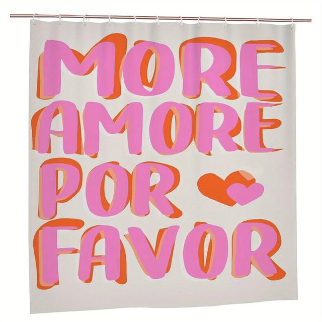 TEMU Bunte "More Amore " Duschvorhang mit Haken - Stilvolle Badezimmerdekoration, Polyesterstoff, Maschinenwaschbar, , Ideales Einzugsgeschenk, Badezimmerdekoration und Zubehör