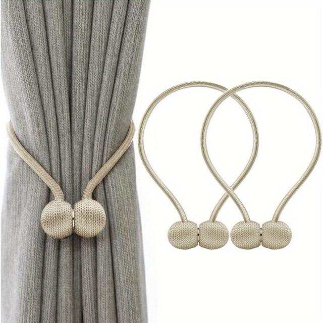 TEMU Pack Of 2 - Elegant Golden Magnetic Curtain Tiebacks: Easy No-drill Installation, Stylish Earphone Design, Home Decor, Curtains For Living Roo