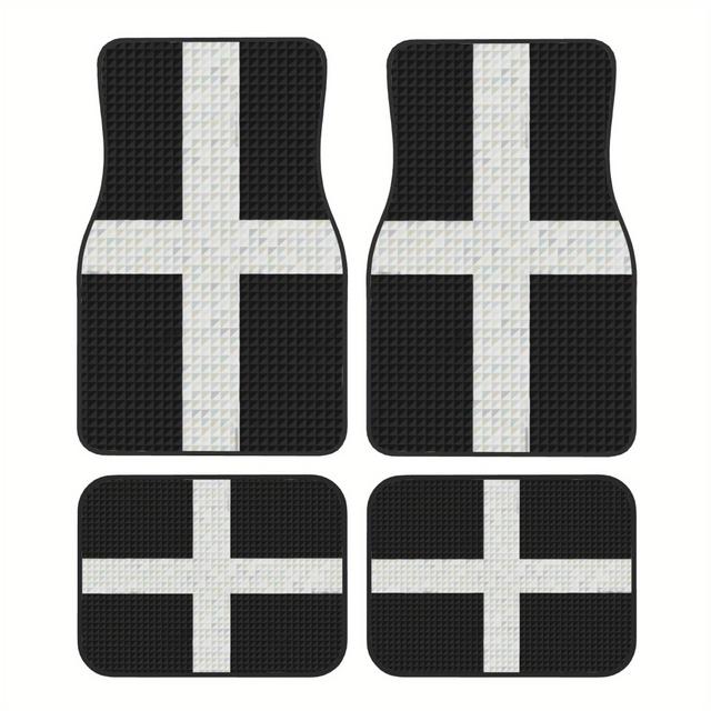 TEMU 4pcs Geometric Cornwall Flag Car Floor Mats,durable Polyester Fiber,fit For Cars,ideal Gift, Vehicle Interior Mats, Design, Durable Mats, Car Mats