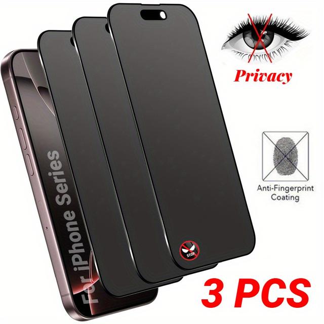 TEMU مجموعة من 3 واقيات شاشة زجاجية لحماية الخصوصية لهاتف iPhone، صلابة 9H، مضادة للرؤية، مضادة لبصمات الأصابع، زجاج مقوى، فيلم زجاجي كامل التغطية مع حماية الحواف، واقي شاشة للهاتف