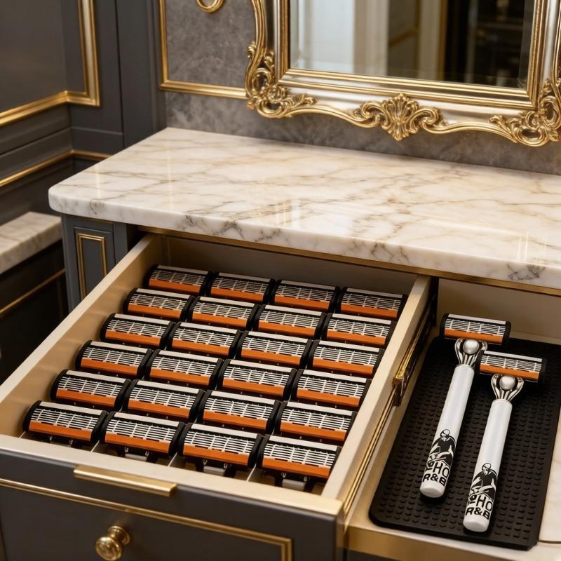 TEMU Retro Luxury Manual Shaving Kit With 6 Precision , Providing Clean And Efficient Shaving. 2 Ergonomic High-grade Handles, With 24 Replaceable , Durable And Practical. Traditional Men' Essentials