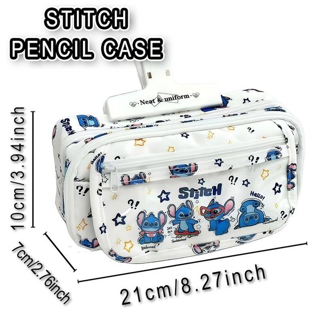 TEMU 1pc Pencil Case Suitable For School & Office, Large Capacity Storage With Closure, Cute Stitch Themed For,,,, Canvas Pouch For Stationery & Supplies
