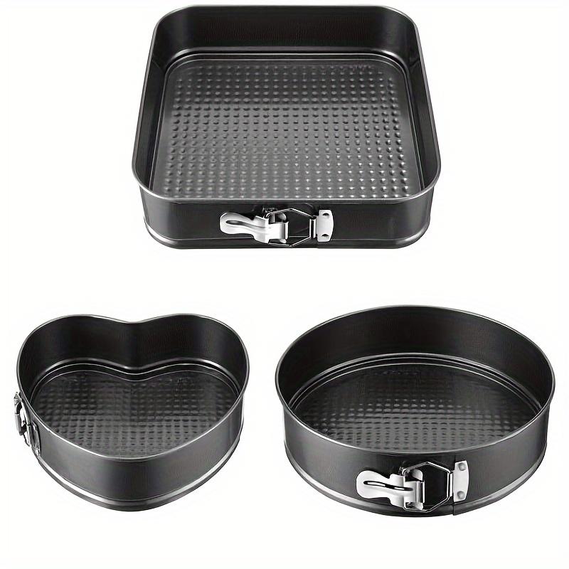 TEMU [3pcss Cake Pan Set] 3pcss Durable Cake Pan Set With Removable Bottom Cake Mold Carbon Steel Round Heart-shaped Pan Pan Set, Black