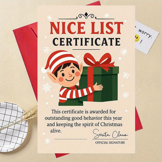TEMU 1pc Perfect Giftnice List Certificate Christmas Card Perfect For Or Coworkers Celebrating Good Behavior And A Fun And Festive Gift For