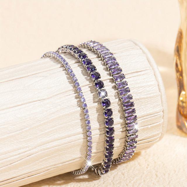 TEMU 3pcs Spring/summer Irregular , Elegant And Bangle, Hypoallergenic And Copper With Sparkling Purple Synthetic Synthetic Zirconia Inlays, Exquisite And Jewelry, Suitable For Daily Wear