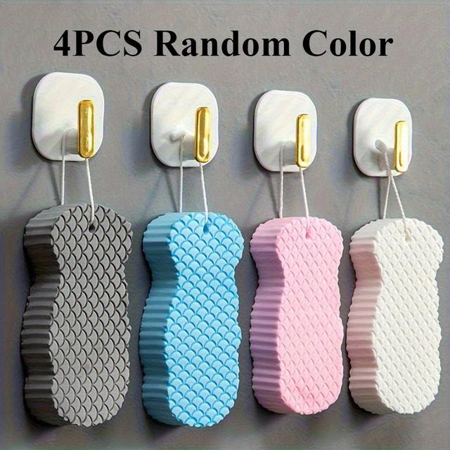 TEMU مجموعة من 4 قطع، إسفنجة لتقشير الجسم ثلاثية الأبعاد مضادة للحساسية مصنوعة من مادة TPR، تشغيل يدوي للتنظيف العميق والتمهيد بلون بيج فاتح