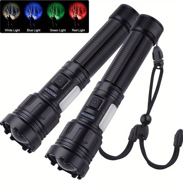 TEMU 2X Lampe Haute , 4-en-1 Multi-Couleur (Rouge, Vert, Bleu, Blanc) avec LED COB Latérale, Base Magnétique et Batterie Rechargeable pour Chasse, Camping, Pêche, Activités Extérieures