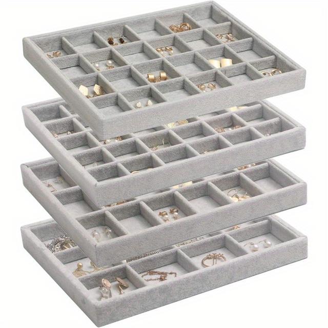 TEMU Conjunto de 2 Organizadores de Empilháveis para Joias, Caixa Expositora com Armazenamento e Suporte para Brincos, Colares, Pulseiras e Anéis, Cinza - 24 Compartimentos