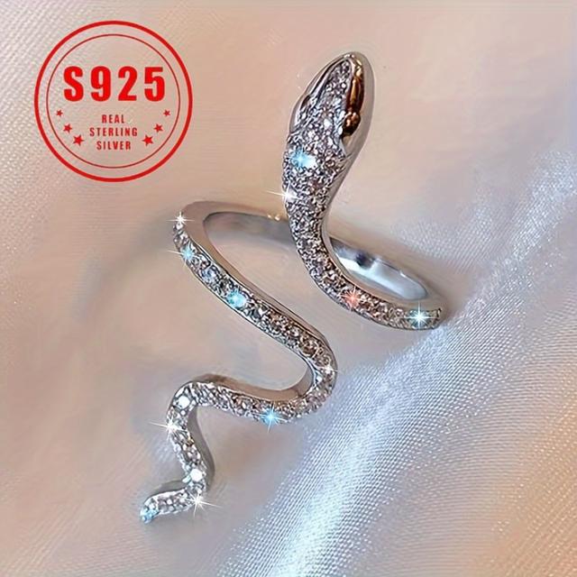 TEMU A Stunning Fashion Ring Made Of 925 Sterling Silver, Featuring A Coiled Snake Design With Delicate Zirconia