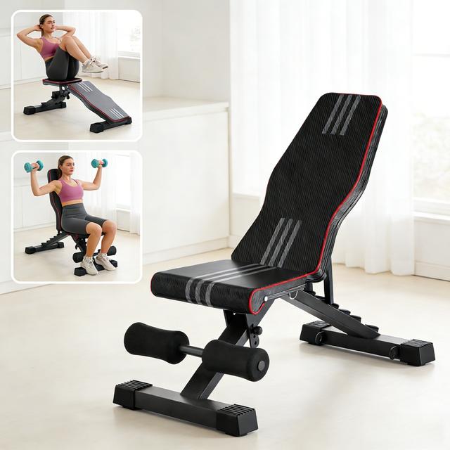 TEMU Adjustable Weight Bench For Home Gym - Foldable Weight Training Bench With Incline, & Flat , Quick-fold & Fast Adjustments Suitable For Full- Training, Compact Bench For Upper/lower Body Workouts