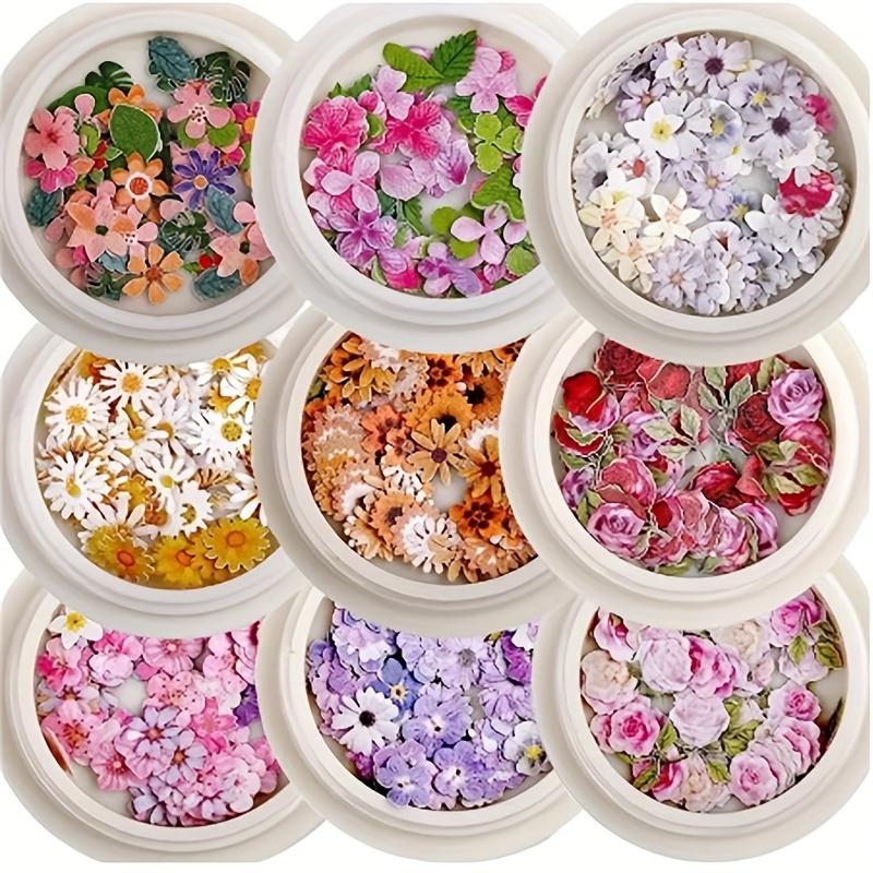 TEMU 450pcs/9 Boxes For Nail Flower Ultra-thin Wood Patch Color Mixed Small For Nail Art Additions For Nail Art Decoration, For Nail Art Supplies For Women And