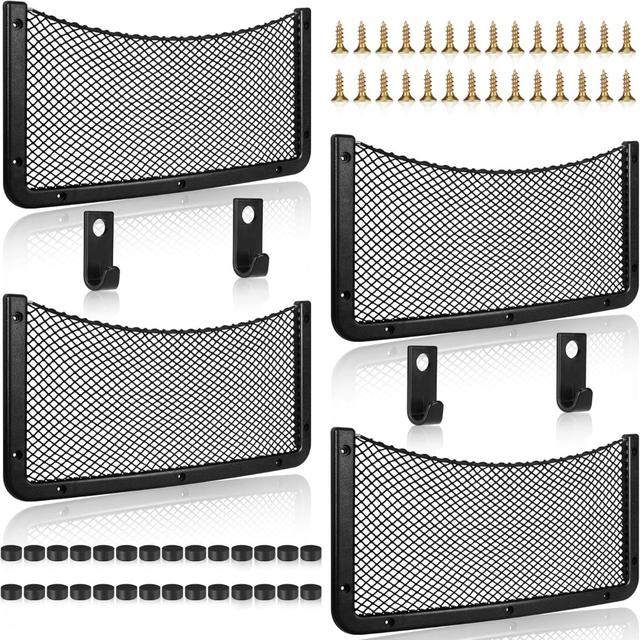 TEMU 4pcs Storage Nets For Campervans, Elastic Trunk Storage Bag With Plastic Frame, Van Motorhome Boat Car Storage Solutions Accessories For Storing Phone/water Bottle/toiletry