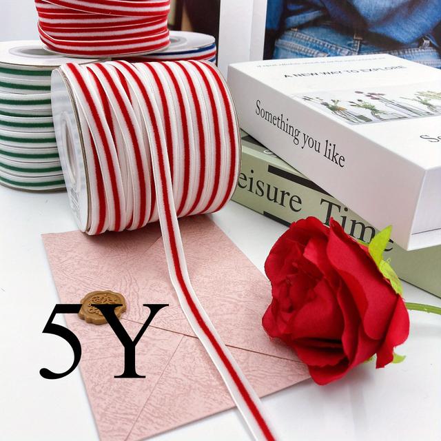 TEMU 5-yard 0.9cm/0.35in Multicolor Premium Ribbon, Single-color Fabric Velvet Ribbon For Diy Crafts, Gift Wrapping, Wedding Decorations, And Ribbon Making