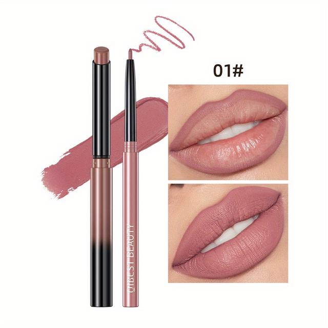 TEMU Set Of 2 Lipstick And Lipliner Pens, Featuring Matte Velvet Lip Liner Pencils For Contouring, In A Red Shade, Designed For Long-lasting Makeup