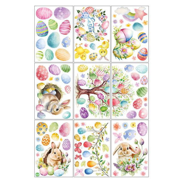 TEMU 81pcs Vintage Easter Window Clings - Double-sided Printed Easter Bunny, Egg, And Floral Decals - Reusable Pvc Window Stickers For Home, School, And Easter Party Decorations, Bunny Decor