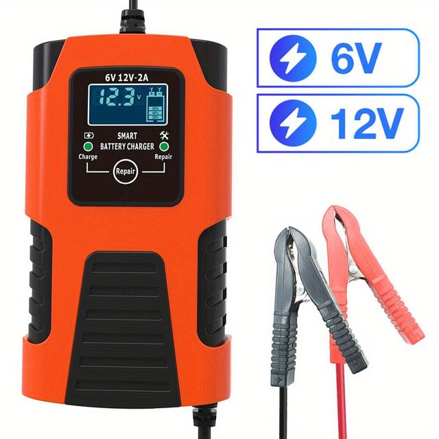 TEMU 6v/12v Car Battery Charger Intelligent Drip Charging For Caravans, Motorcycles & Boats With Gel/agm