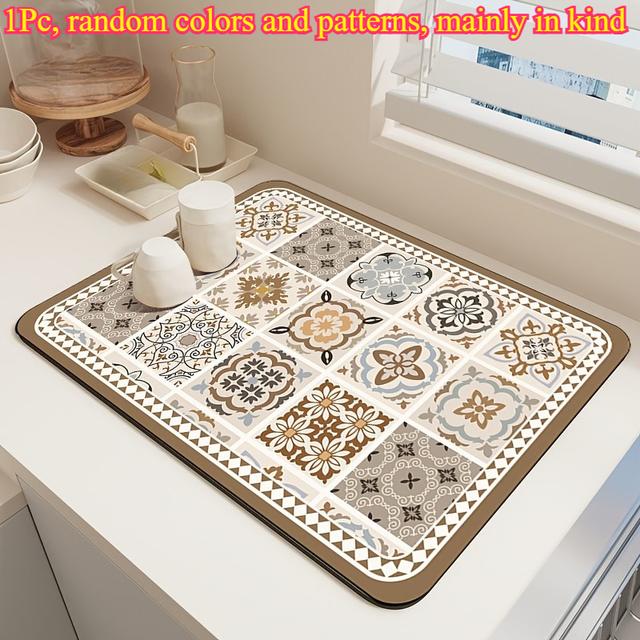 TEMU 1pc Coffee Machine Water Absorption And Drainage Mat, Countertop Utensil Drying Mat, Anti-slip Placemat, Coffee Pattern Utensil Drying Mat, Easy To Clean Washable Drainage Mat