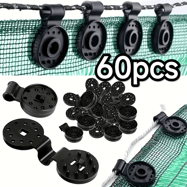 TEMU 60 Durable Pp Plastic Sunshade Net Clips- Round Design With Multiple Holes, Weather Resistant, Suitable Patio, Garden, And Outdoor Use, Garden Net Clips| Round | Durable Clip, Sunshade Net Clip