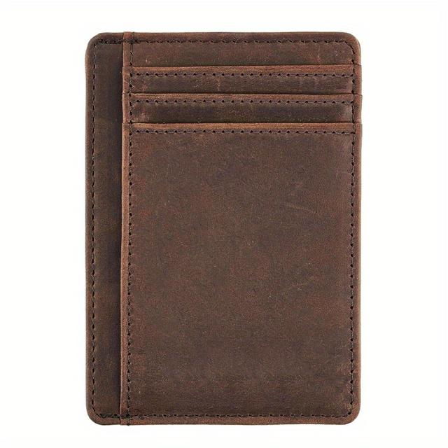 TEMU 1pc Vintage Style Slim Leather Wallet, Rfid Blocking, With 5 Card Slots And Id Window, Coffee Color, Polyester Lined, Paint, Only