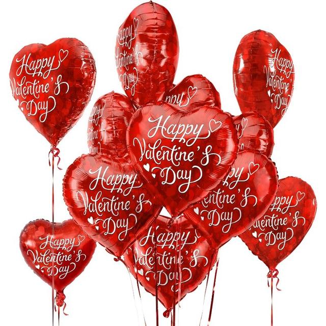TEMU Valentine's Day Party Pack | 30pcs Red Heart Foil Balloons | 18in 'happy Valentine's Day' Decorative Balloons For Romantic Celebrations