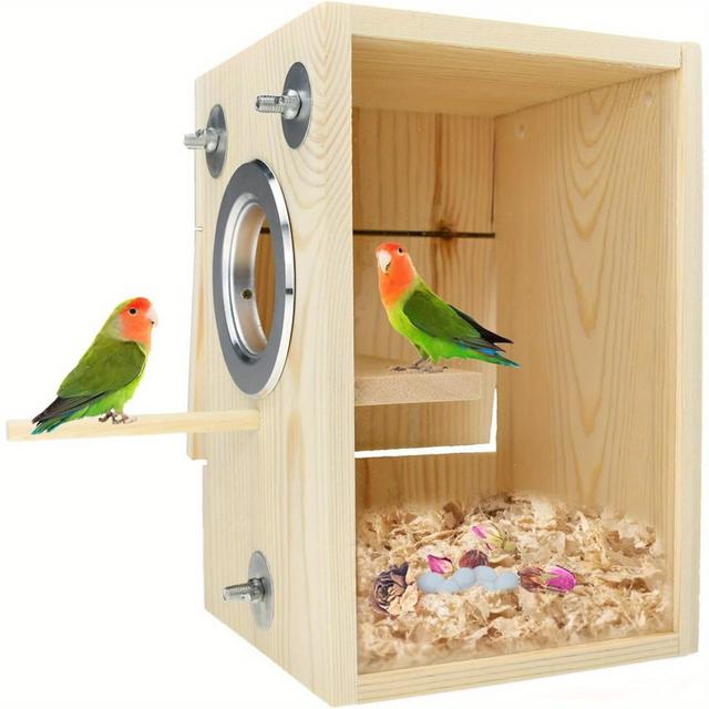 TEMU Bird Nest Boxes Parakeet Breeding Nest Boxes Bird Nest Houses Wooden Acrylic Clear Breeding Boxes For Lovebirds Cockatiels Budgies