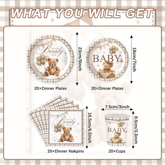 TEMU Juego de 80 piezas de vajilla para de baby shower, artículos para de baby shower, decoraciones festivas, paquetes para fiestas