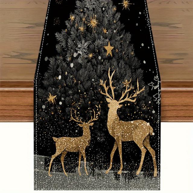 TEMU 1 Stück, , Weihnachtsbaum Sternmuster Tischläufer, aus Polyesterfaser, für festliche Tafeln, Küchendekoration, Geschenke Feiern