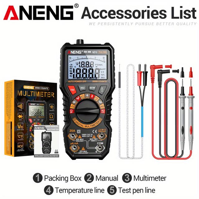 TEMU ANENG SZ12 Multimeter Kondensatorprüfer NCV Spannungsinduktionstester Hz Ohmmeter Neutral-/Heißleiter-Erkennungswerkzeug ohne Batterie