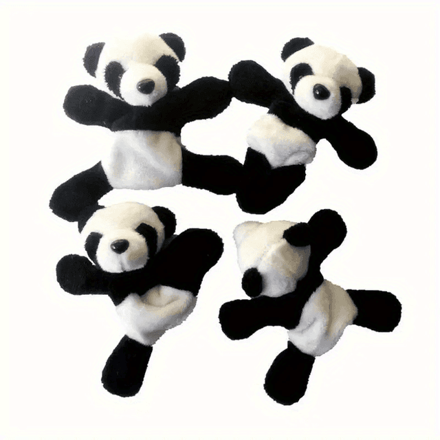 TEMU 4pcs Plush Panda Stickers - Cute Black And White Fabric Pandas, Suitable For Vines, Walls, And Gifts, No Power Required, Home Or Party Decorations