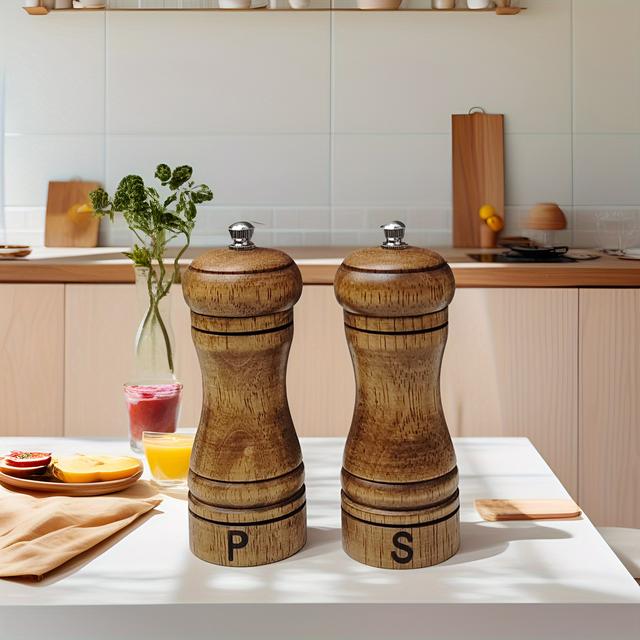 TEMU مطحنة فلفل خشب صلب داكنة 5.5 بوصة مع قاعدة، قابلة لإعادة التعبئة، قلب طحن سيراميك قابل للتعديل، مثالية لديكور المطبخ، هدايا، الشواء، التخييم، النزهات الخارجية، طحن الفلفل الأسود وملح البحر وغيرها