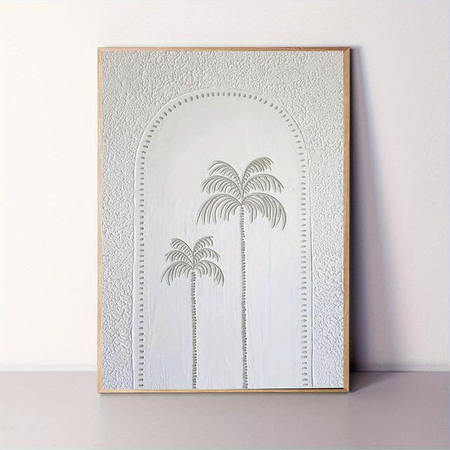 TEMU ภาพพิมพ์ภาพพาล์มทรายบนผ้าใบขนาด 12x16 นิ้ว - ไม่มีกรอบ, ดีไซน์ผนังขาวที่มีรูปร่างรูปประตูและต้นพาล์มสำหรับห้องนอน, ห้องครัว, ห้องน้ำ, สำนักงานและร้านกาแฟ, ดีไซน์ภายในบ้านที่ทันสมัย
