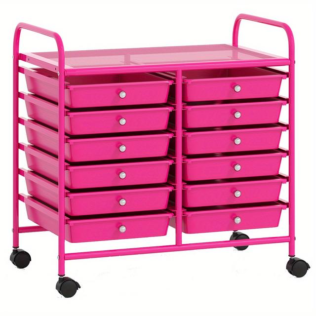 TEMU 12-Schubladen Rollwagen mit Rädern großzügiger Oberfläche – Robuster Rollwagen für Wohnzimmer, Salon – Verriegelbare Schubladen, Gleitsystem, Kompakt (PP/)