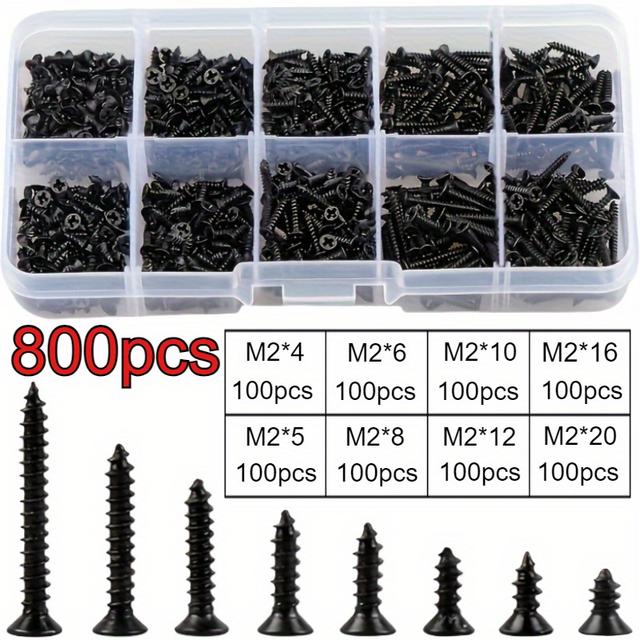 TEMU Sada 400/800 samořezných šroubů do dřeva, s M2 křížovou hlavicí, sada smíšených samořezných šroubů, která obsahuje osm šroubů velikosti M2