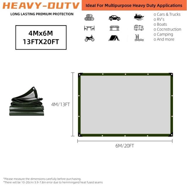 TEMU 그린/실버색 방수 타프 16x20피트 경량 캠핑 타프 야외 다목적 폴리 커버 10밀(다양한 사이즈)
