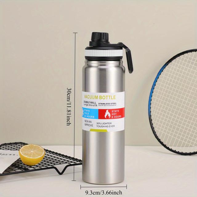 TEMU 24-hour Stainless Steel Water Bottle - Leak-proof With Handle , Suitable For Gym, Hiking, Camping, Office - Reusable Metal Drinks Cold Or Hot, Stylish And , Temperature Control