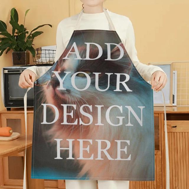 TEMU Customizable Polyester Kitchen Apron With Photo Text - Personalized Chef Apron For Cooking, Grilling, Bbq, - Ideal Christmas And Women