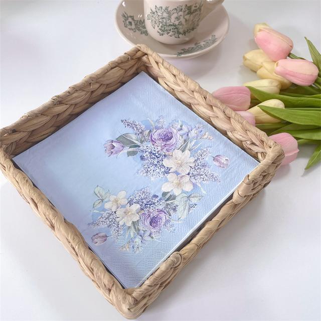 TEMU 20pcs Lattby Vintage Blue Floral Party Napkins, 2-ply Paper - Elegant Table Decor For Weddings & Birthdays, Absorbent & Soft, Birthday Party Decorations